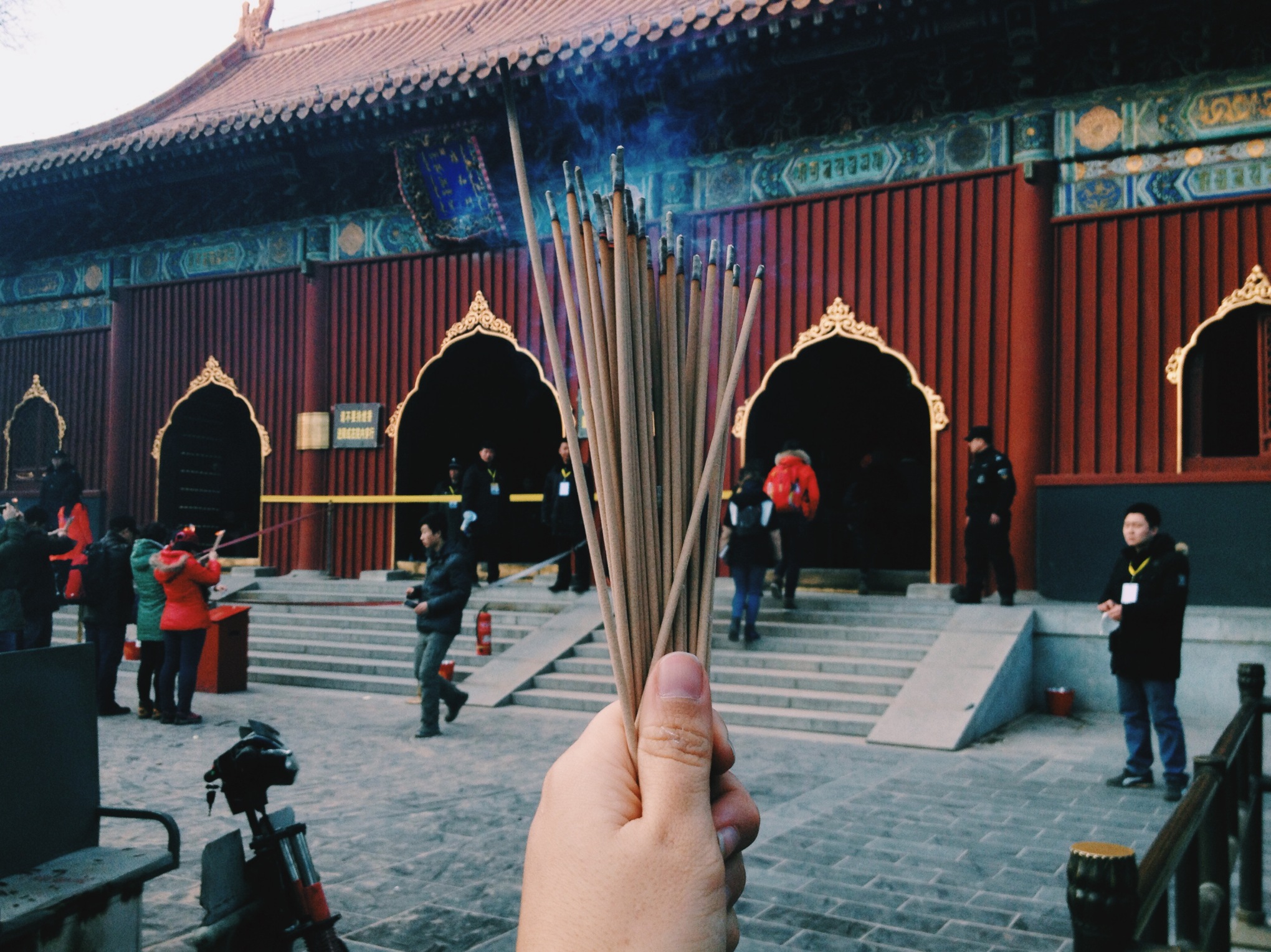 Lighting incense at Yonghegong
