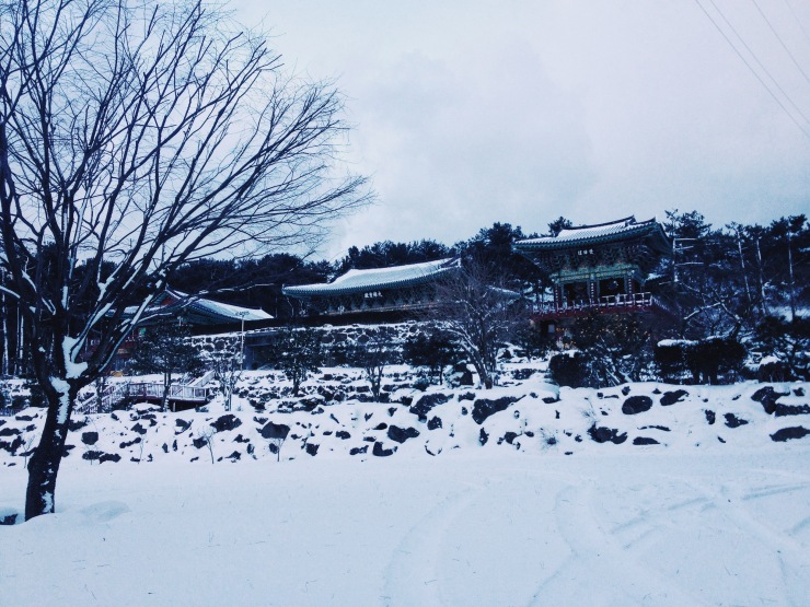 Snow-covered temple